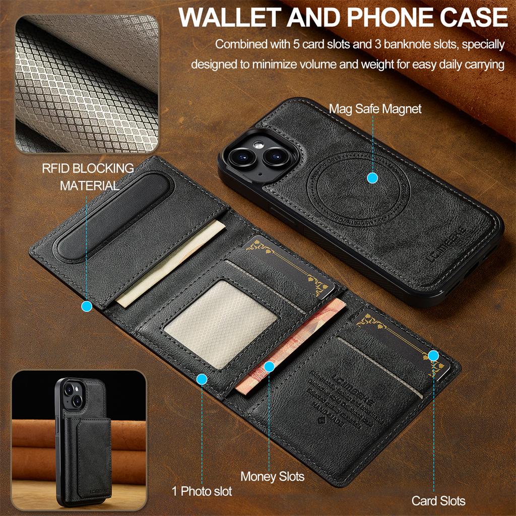 LC.IMEEKE L5 For iPhone 13 Magnetic Phone Case Leather Back Cover with Detachable Card Holder