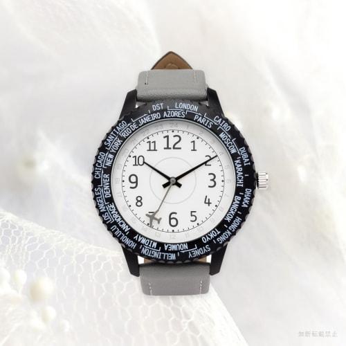 Fieldwork Women's Analog Watch with Leather Strap and Rotating Bezel, World Time, Gray, Wald YM125-1