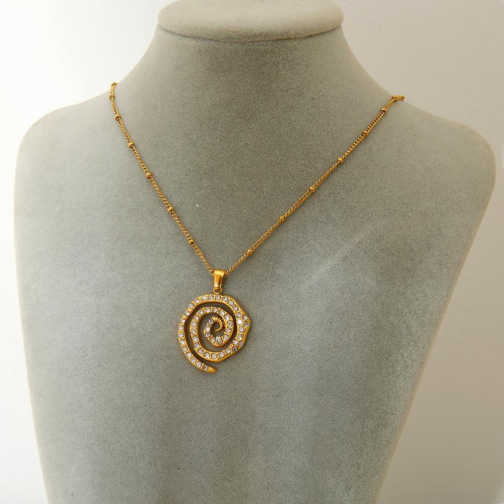 ins full diamond spiral pendant necklace plated 18K chain stainless steel personalized bead chain design jewelry women