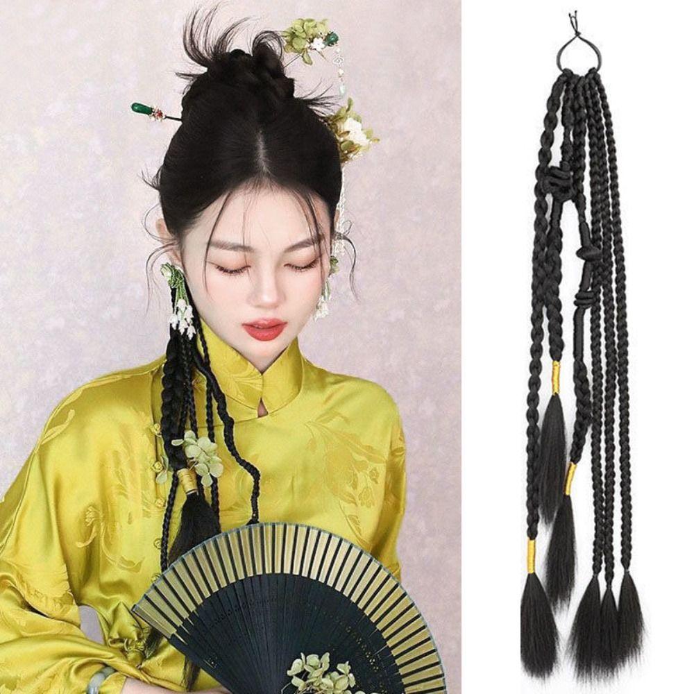 Band Hair Ring Retro Hairpieces Boxing Braids Wig Synthetic Braided Ponytail Long Braiding Braid