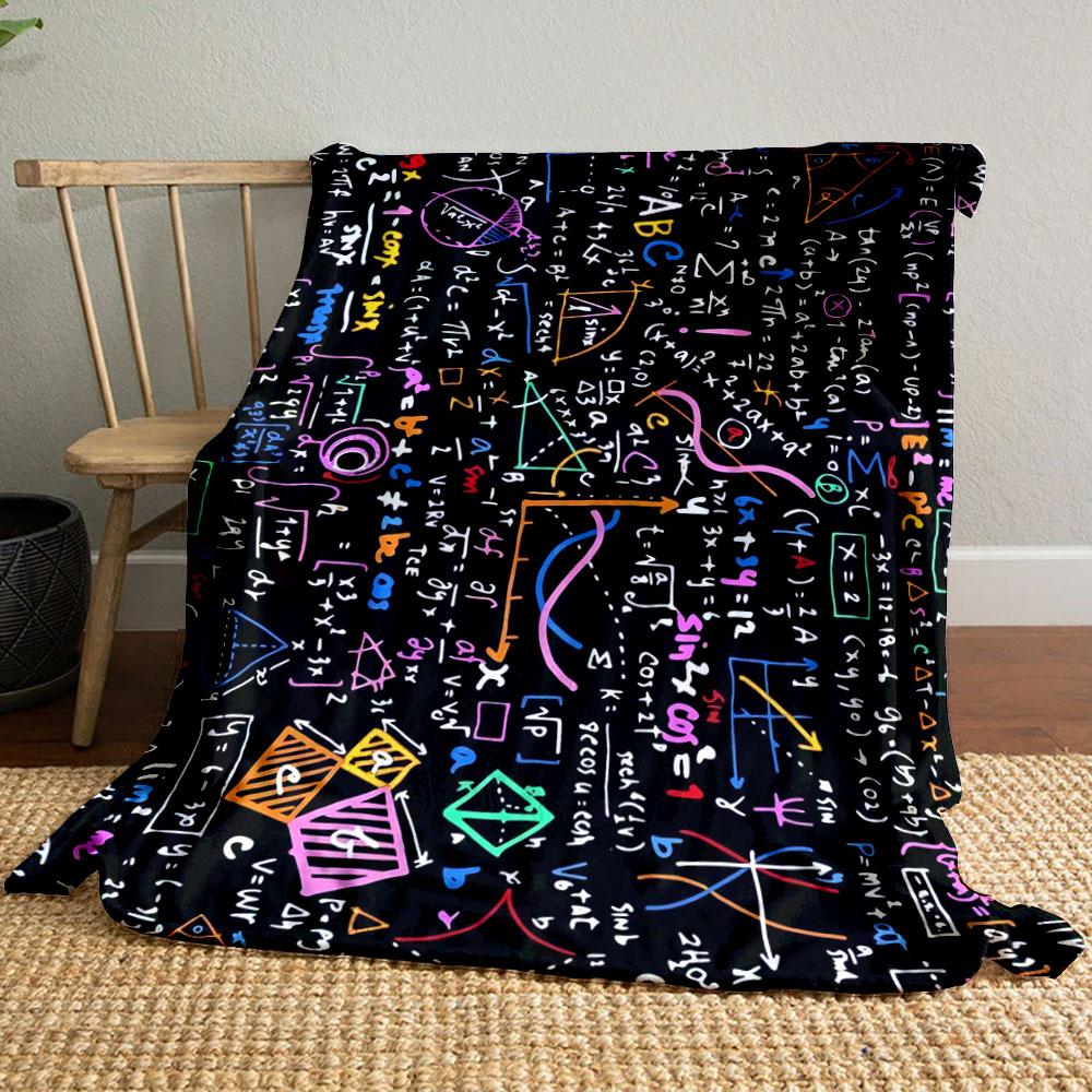Colorful mathematical formulas, geometric shapes, and graphs on a black background. for all seasons blanket lunch break throw gift