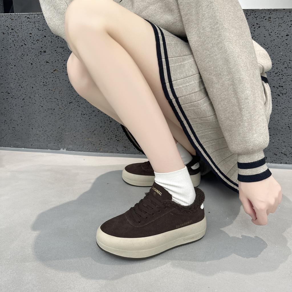 Frosted Leather Dirty Shoes Women's Velvet Thick Baseplate Shoes Autumn and Winter New Retro Casual Sports Warm Cotton Shoes
