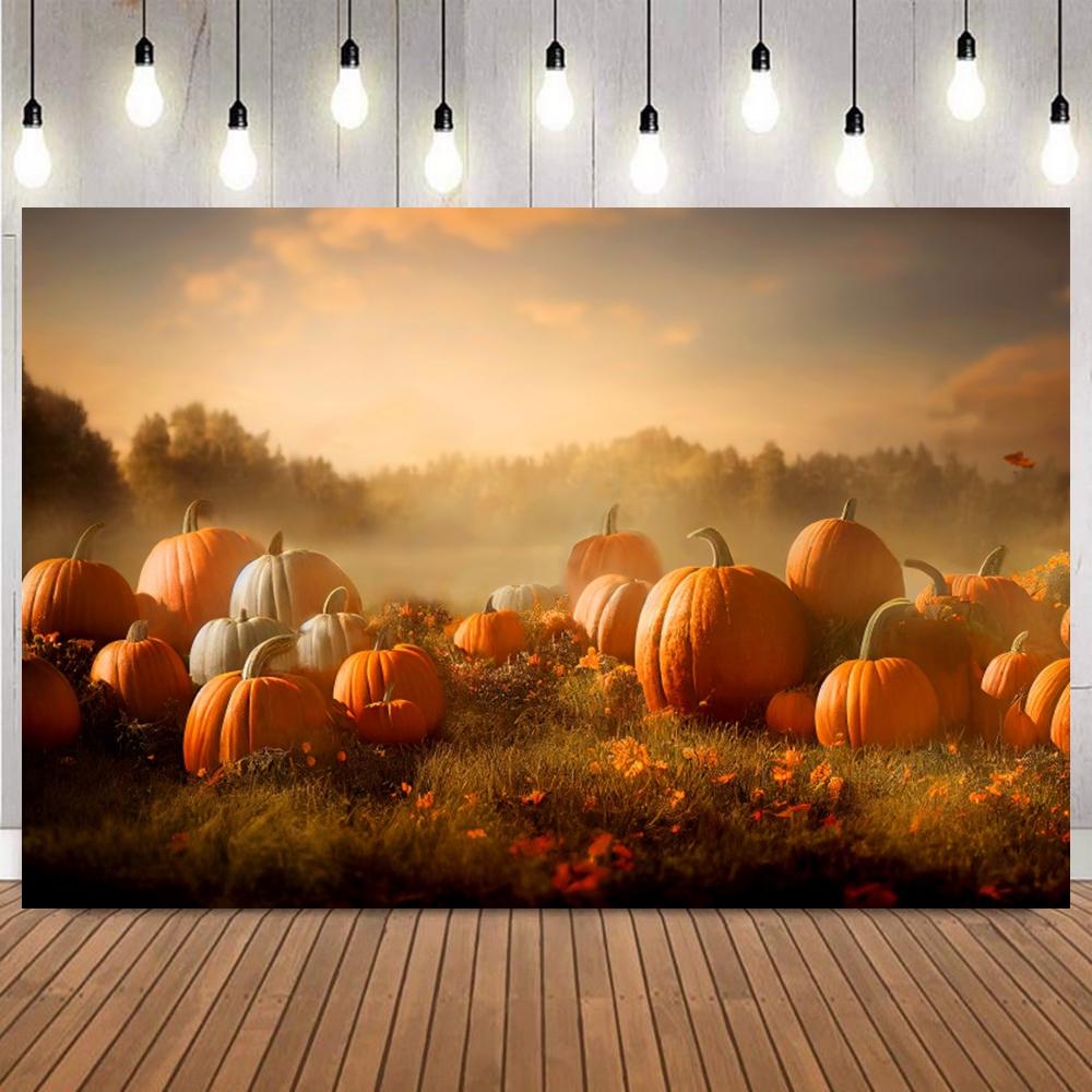 Autumn Harvest Photography Backdrop Pumpkins Sunflower Yellow Maple Leaves Fall Thanksgiving Day Party Decor Photo Backgrounds12