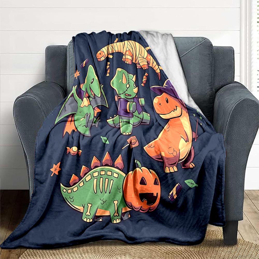 1pc Halloween Dinosaurs Lightweight Flannel Blanket, Comfortable and Warm Blanket, for Office and Camping Sofa Bed, Livingroom057
