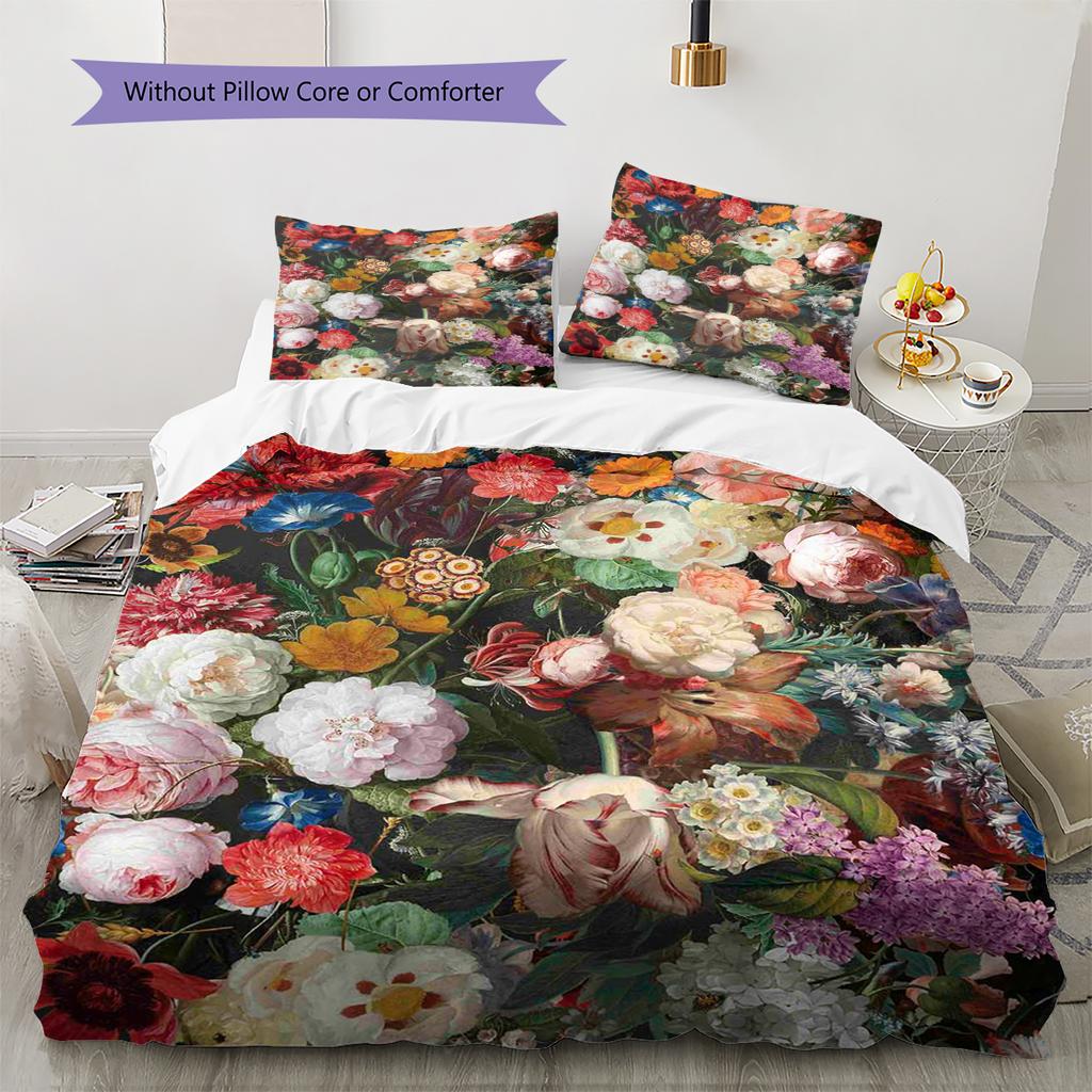 Vintage Floral Bird Pattern Bedding Quilt Set Quilt Cover Pillowcase Home Decoration Gift (1 * duvet cover + 2 * pillowcase, without core)