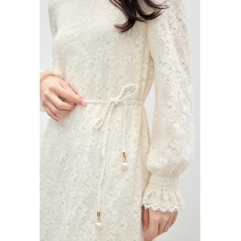 Qiushuiyiren Elegantes Spitzen-Rüschen-Midikleid