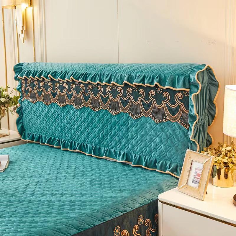 Luxury Fine Flannel Quilted Bed Head Cover Lace Edge Short Plush All-inclusive Headboard Cover Elegant Protective Cover