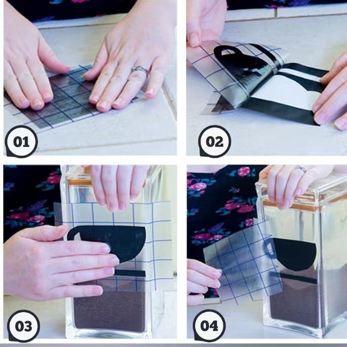 Průhledné červené samolepicí PET nálepky s přenosovým polohovacím papírem