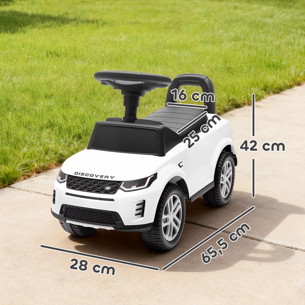 Ride-On Car for Children, Land Rover, Push Vehicle, Horn, Engine Sounds, Under-Seat Storage, White