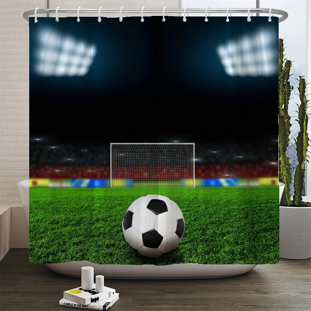 Football Shower Curtain Waterproof Bathroom Curtains Sports Style Print Bath Partition Curtain Decorate Curtains With Hooks