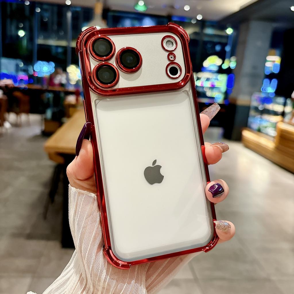 Electroplating Clear Phone Case For iPhone 17 Pro Max 17Pro Air 17 Lens Glass Film Air Bag Shockproof Transparent Cover Funda