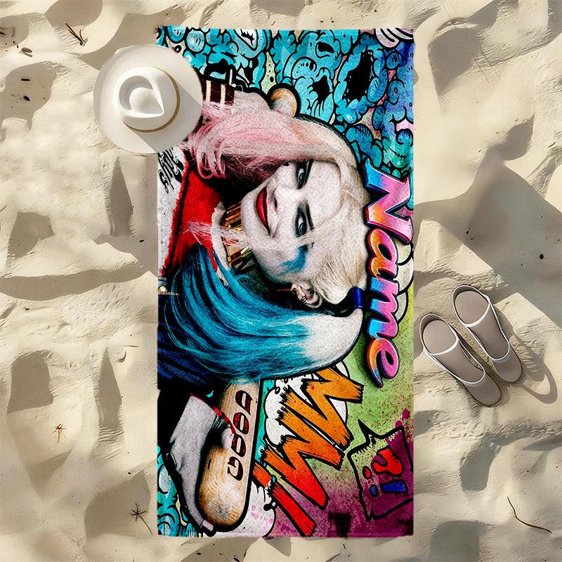Custom Name Harley Quinn Stylish printed beach towel,a quick-drying, absorbent mat suitable for the beach, pool, gym, and travel fans gift