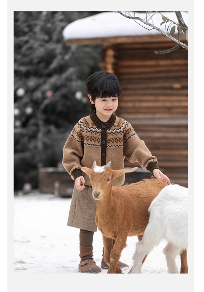 Cardigan Jacquard Britannico Retro per Bambini - Ragazzi e Ragazze Maglieria Autunno/Inverno 2025.