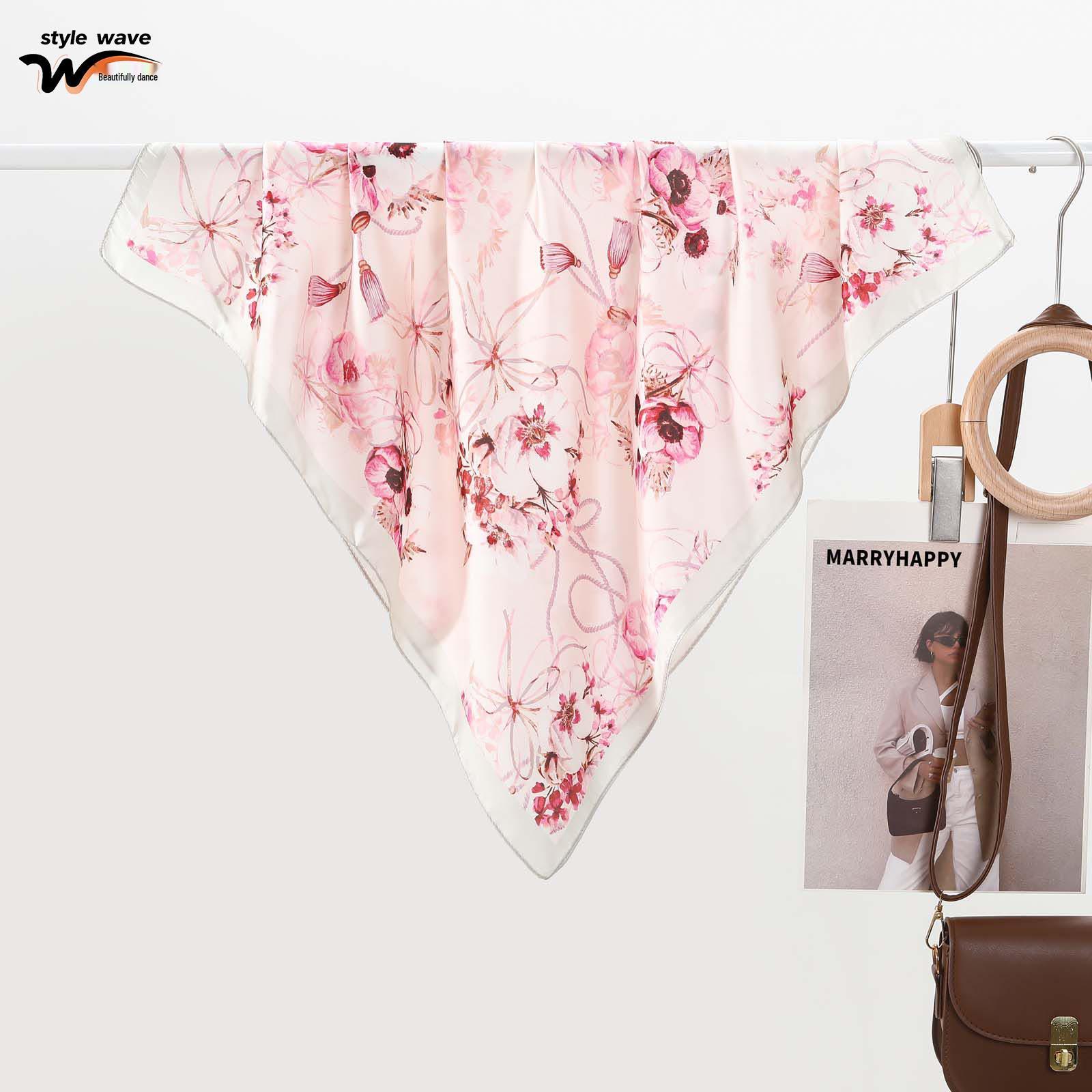 

Romantic Women s Silk Scarf: Versatile Printed Neck & Hair Accessory for Sun Protection 70x70 cm