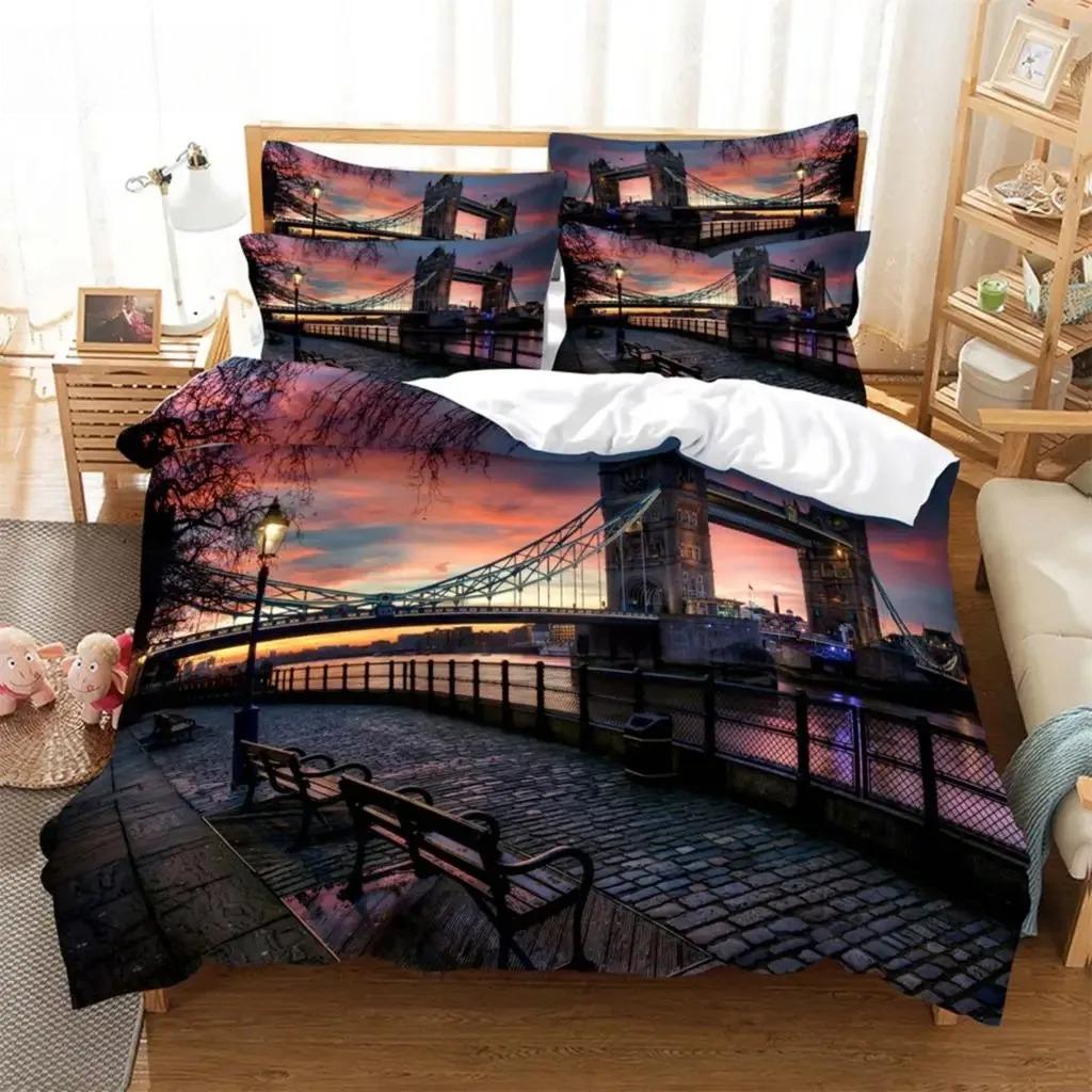 Bridge 3D Digital Bedding Sets Home Bedclothes Super King Cover Pillowcase Comforter Textiles Bedding Set Bed Cover Set
