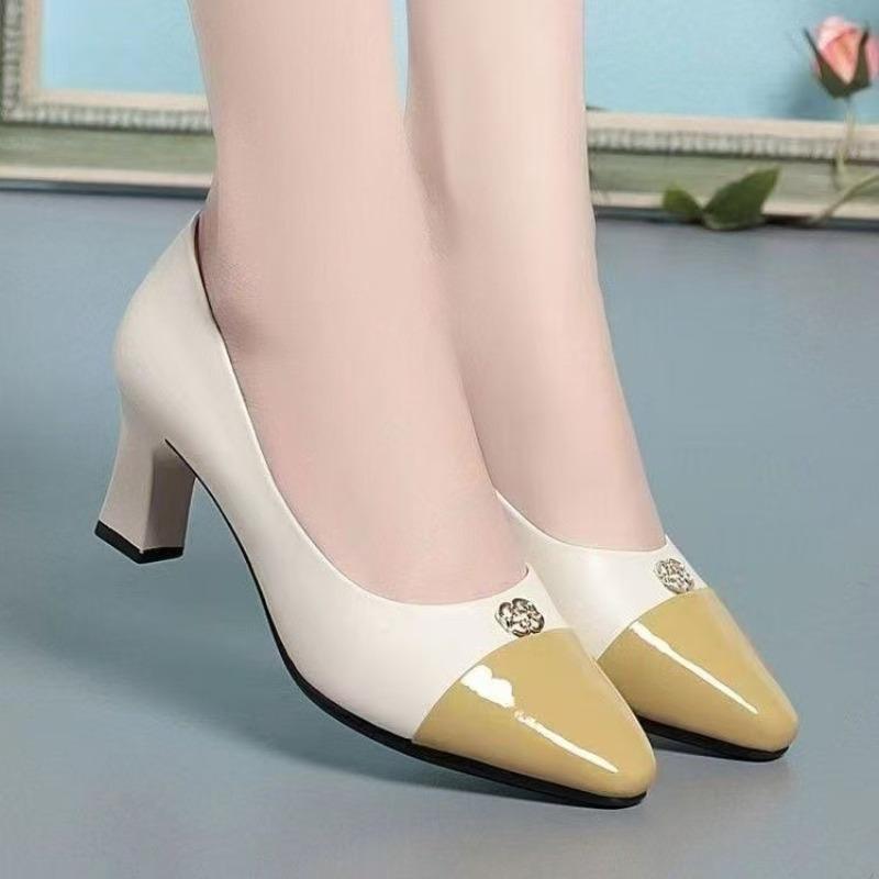 Autumn Soft Leather Single Shoes Soft Sole Comfortable New Work Shoes Medium High Heels Versatile Leather Shoes
