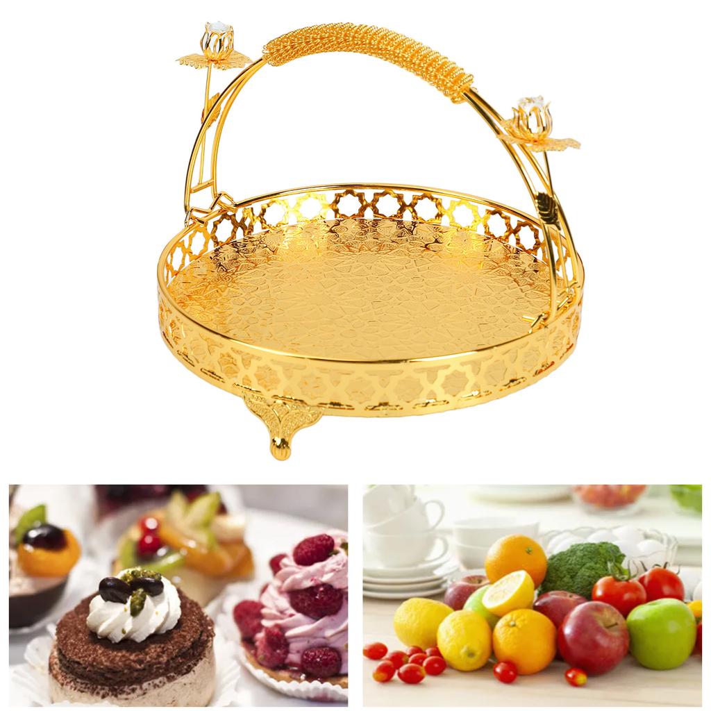 Fruit Tray Retro   Round Large Capacity Handle Design Decorative Strong Alloy Fruit Bowl for Party Family Bar Cafe