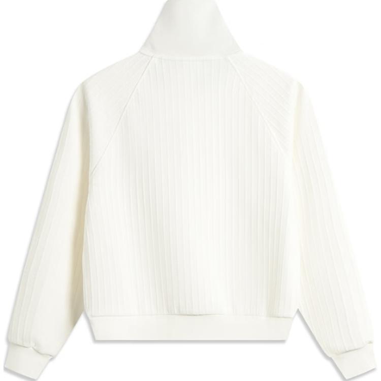 Li Ning Sports Casual Simple Solid Color Stand Collar Zipper Sweatshirt Women sweatshirt Off-White AWDV138-2