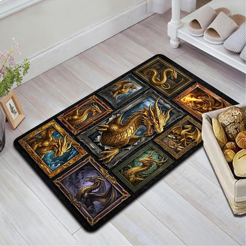 Golden Dragon Compilation Pattern Rug Floor Mat for Living Room or Bedroom Soft and Comfortable Carpet a Gift for Birthday and Holiday.