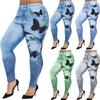 Pantaloni lungi de la modă pentru femei, mărimi mari, cu imprimeu fluture, skinny, casual, din denim artificial