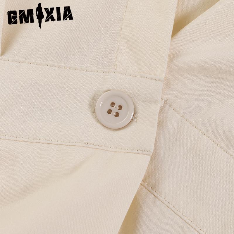 GMXIA Women Casual Loose Long Dress Turn-down Collar Long Sleeve