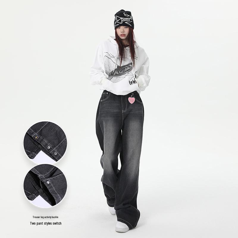 Women's Wide-Leg Black-Gray High-Waisted Jeans - Autumn/Winter 2023