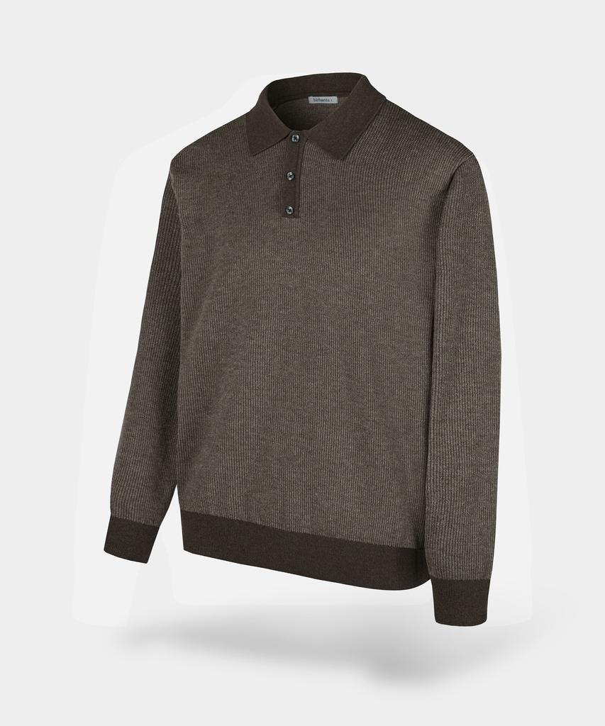BIRBANTE Soft Washable Two-Tone Collared Knit - Brown
