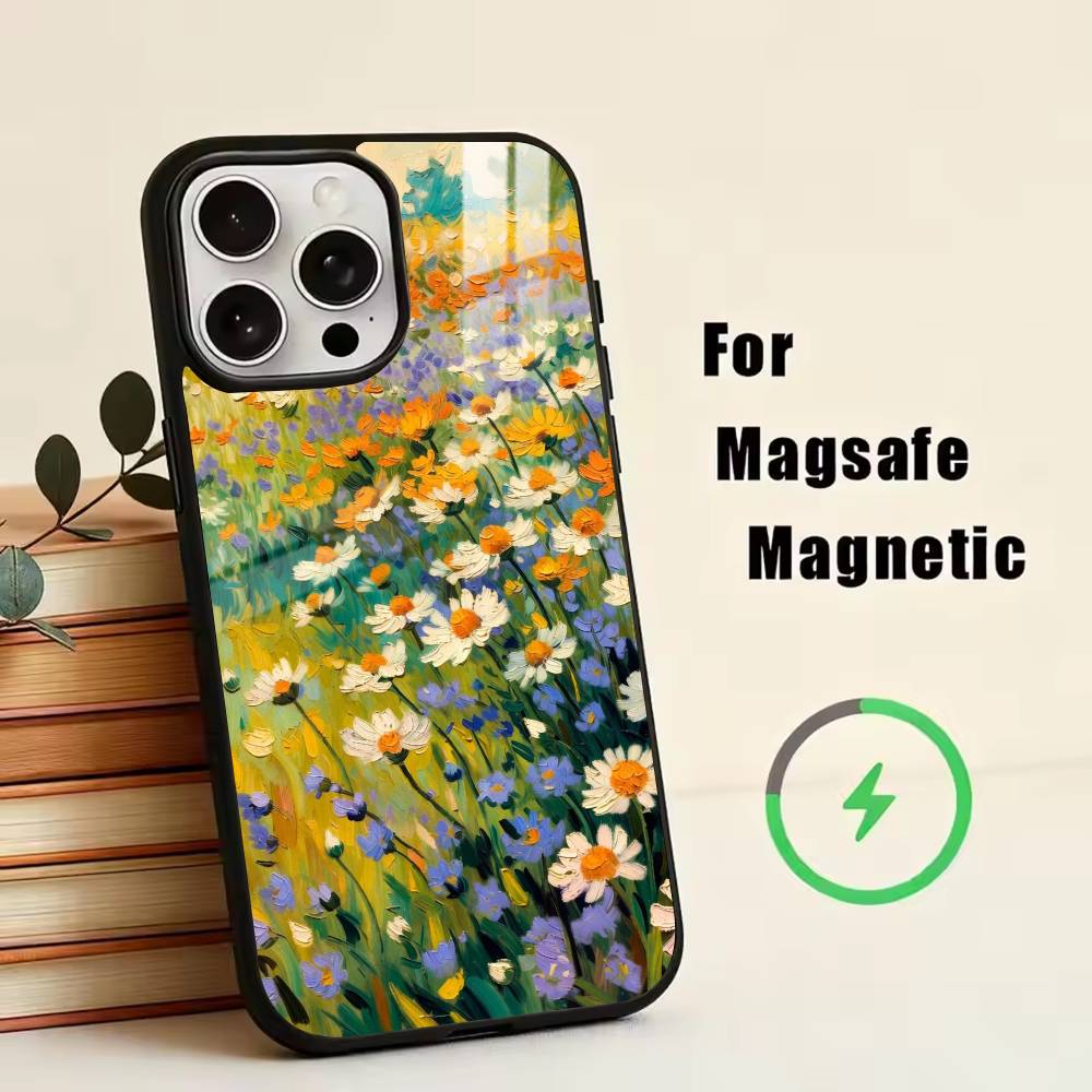 Van Gogh Monet Oil Painting Phone Case For iPhone17,16,15,14,13,12,11 Plus,Pro Magnetic For Magsafe Wireless Charging