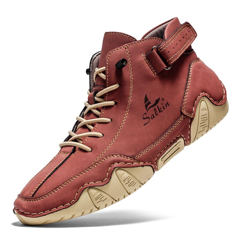 Stivali da uomo in pelle crosta fatti a mano di grandi dimensioni, scarpe da uomo comode, stivaletti alla caviglia per scarpe casual da uomo