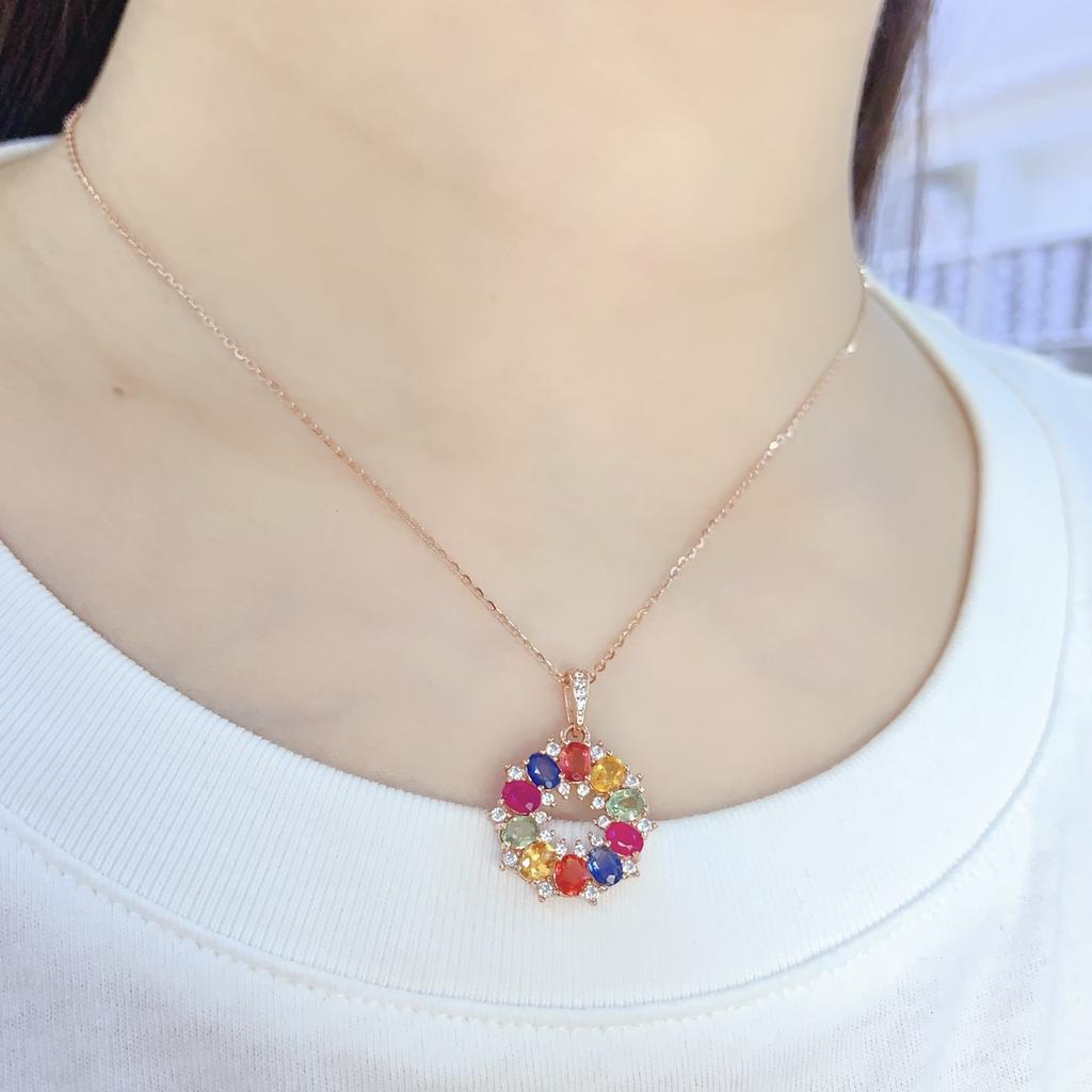 Fashion Engagement Wedding & Anniversary Gift 925 Sterling Silver Natural Fancy Colored Sapphire Classic Pendant for Women