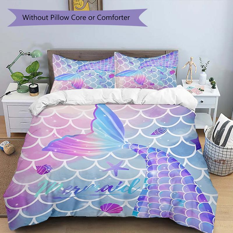 Mermaid 3pcs Bedding Set Duvet Cover Closure Includes 1 Duvet Cover & 2 Pillowcases for All Seasons Bedroom Home Dorm Decor