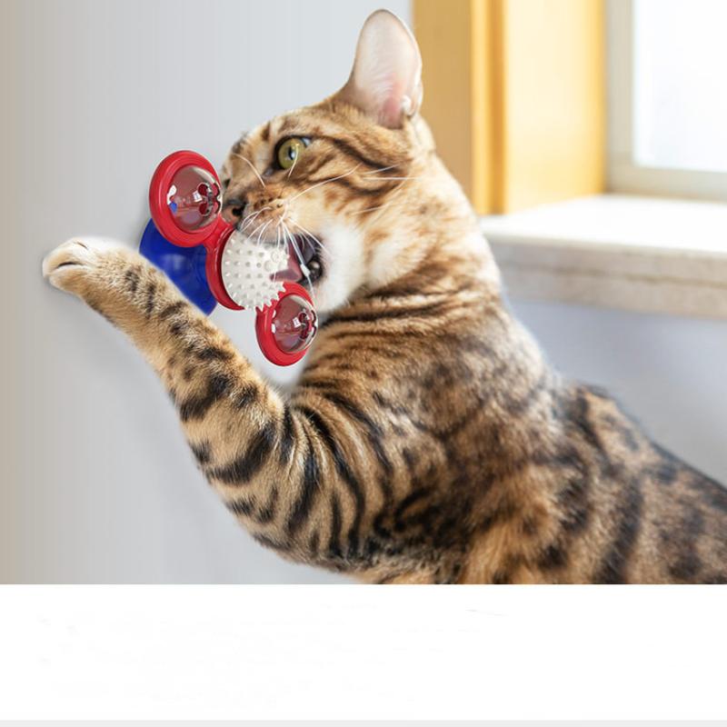 Cat Spinning Windmill Toy Lights Up Spinning Mint Suction Cup Pet Teeth Grinding Cleaning Cat Chewing Self Elevating Toy Cat Toy