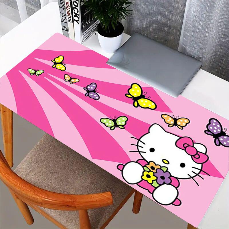 1pc Hello Kitty Butterflies Flowers Pink Background Computer Pad with Vibrant Print, Mouse Pads for Desk 126