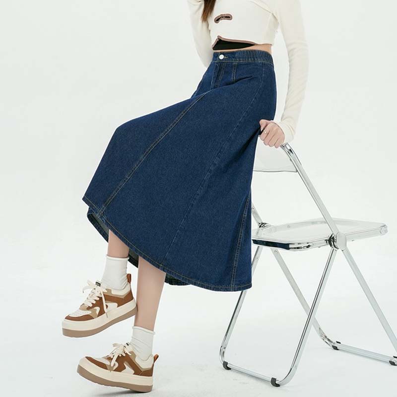 Damen Denim Midirock Frühling Herbst Street Style High-Waist Slim Rock Y2k Vintage Freizeitkleidung Übergröße
