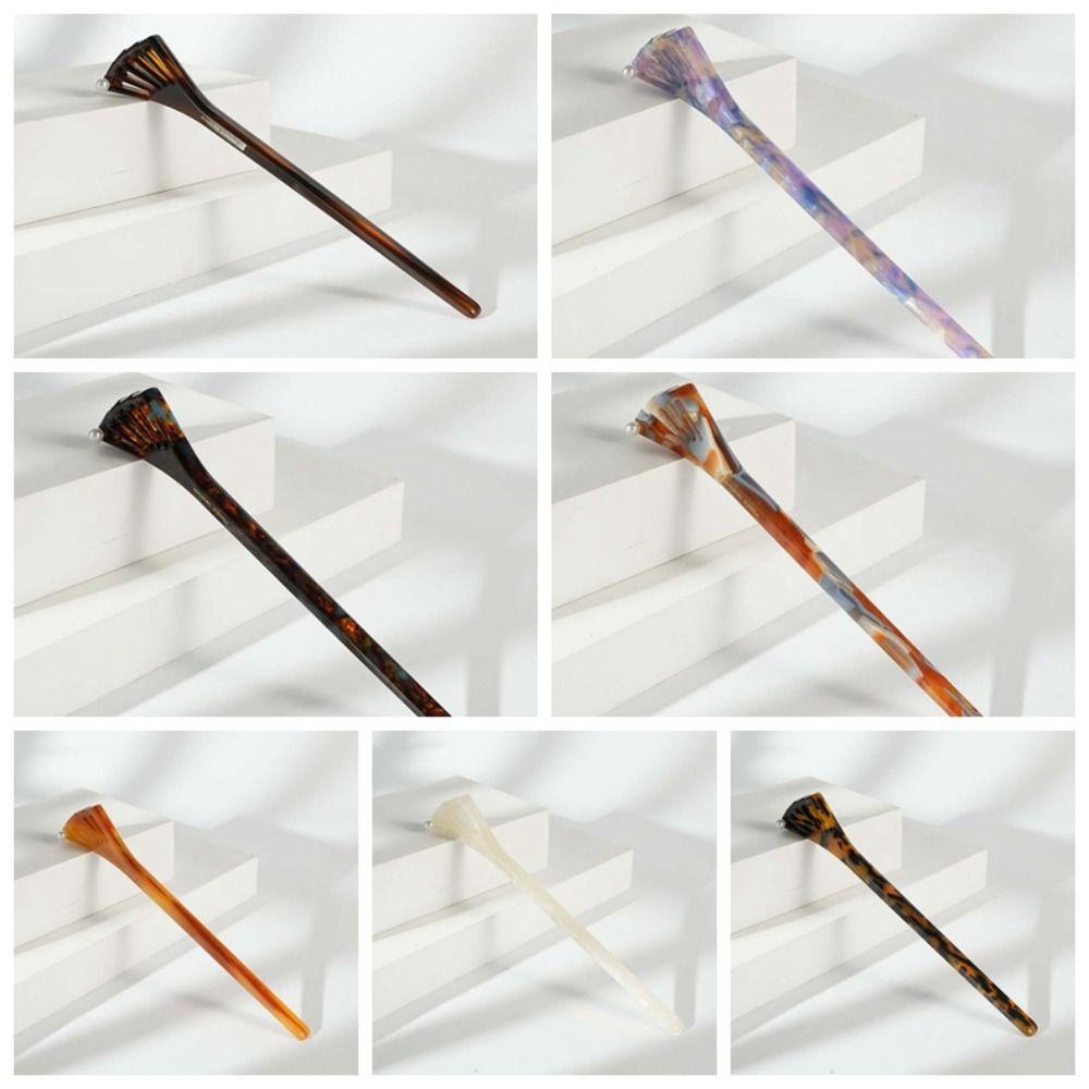 Modern Hanfu Style Acetate Hair Forks Headwear Fan-Shaped Hair Pin Acetic Acid Hair Stick  Girls