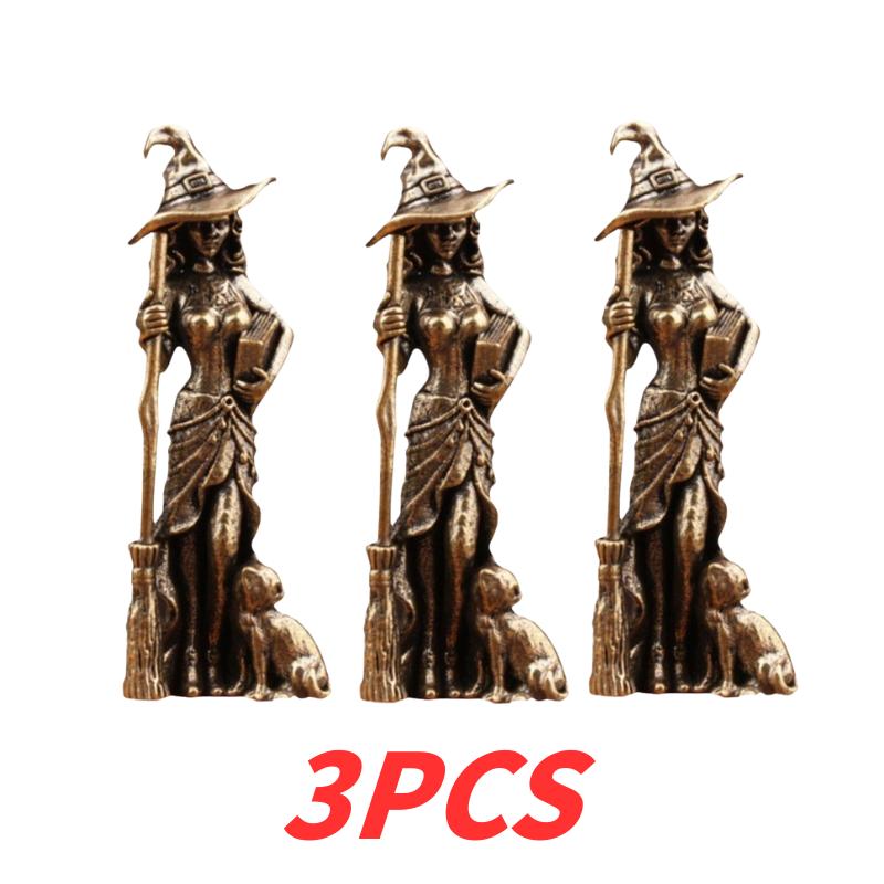 Miniatures Desktop Ornaments Retro Brass Magic Witch Figurines Character Model Small Statue Home Decor Broom Moon Witch Ornament
