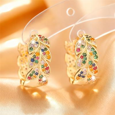 Female Rainbow Zircon Stone Hoop Earrings Vintage Fashion Gold Color Wedding  For Women