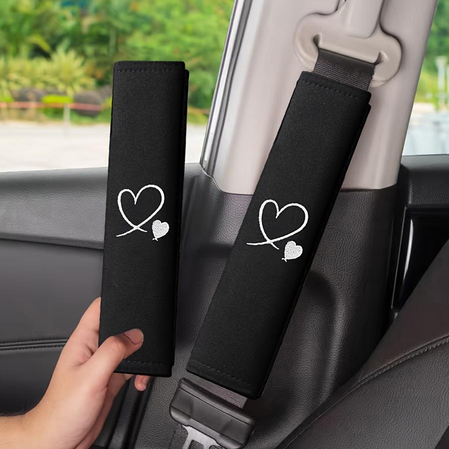 Soft Cool Car Seat Belt Shoulder Pads with Embroidered Heart Design | Comfort Covers for Enhanced Driving Experience, Fit Black Automotive Interior