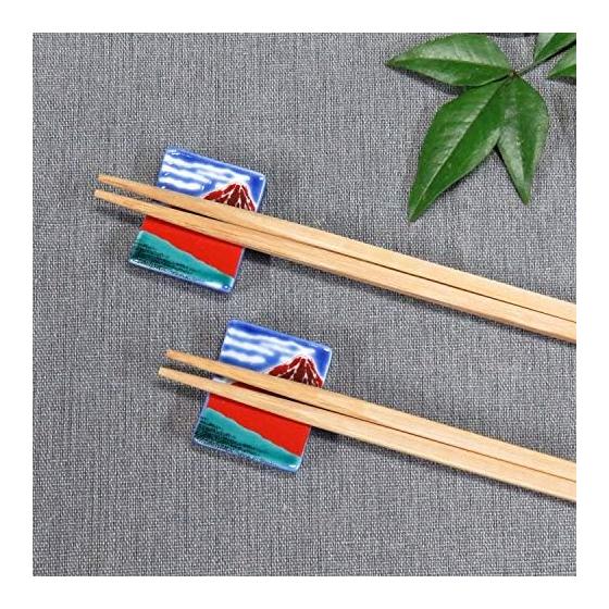 Chopstick rest stylish Kutani ware pair chopstick rest set Hokusai Red Fuji pottery cutlery rest made in Japan