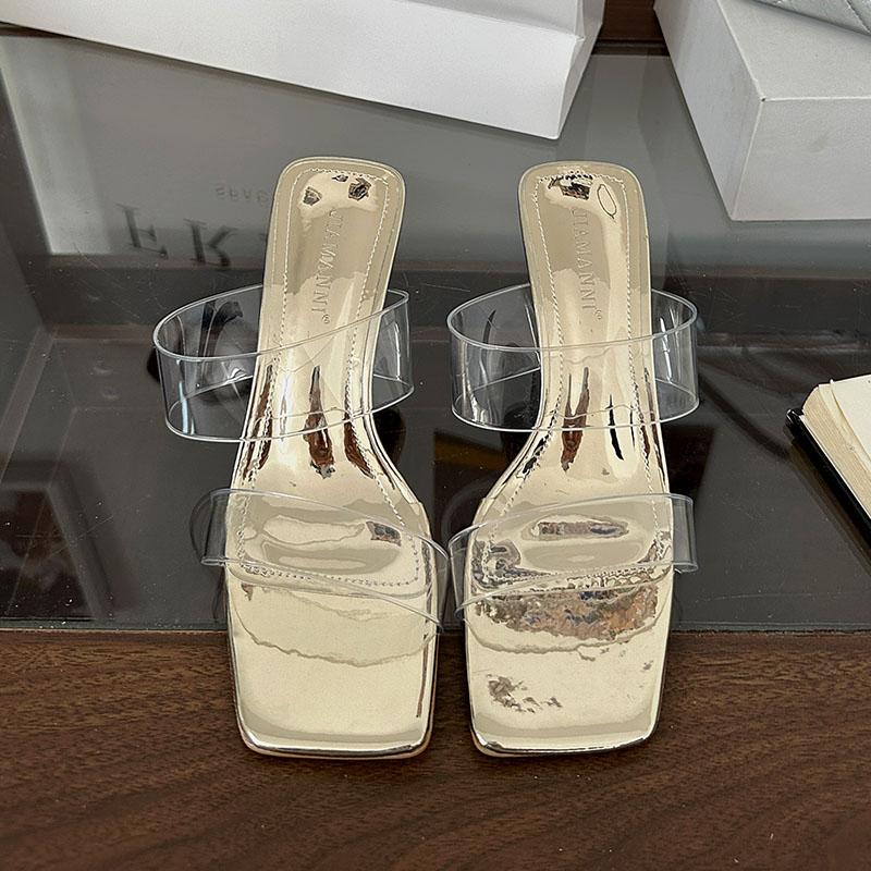 Fashion Fashion Transparent Heels Sandals Slides Shoes For Women Footwear Square Toe Ladies High Heels Sandals Shoes Female Pumps