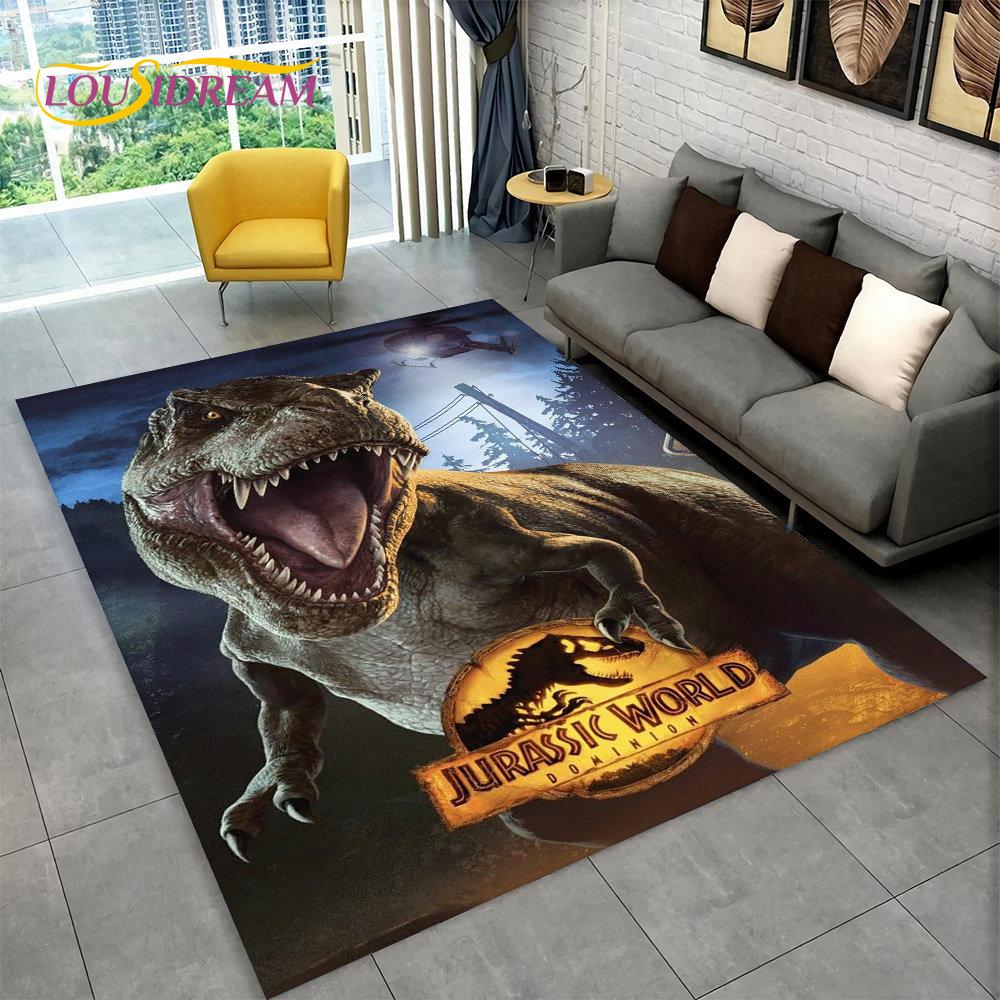 3D Cartoon Jurassic Park Dinosaur Area Rug Large,Carpet Rug for Living Room Bedroom Sofa Doormat Decor,Child Non-slip Floor Mat