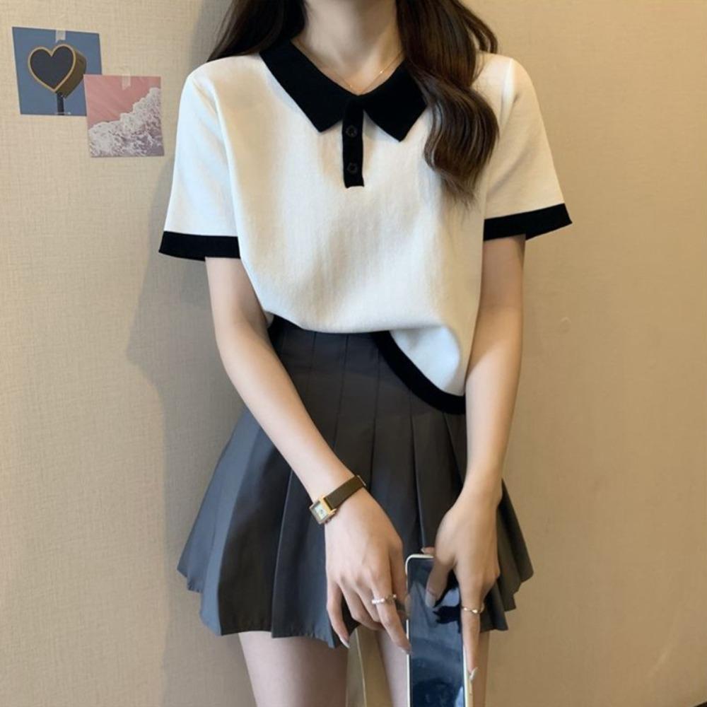 

T Shirts Summer Women Short Sleeve Polo Collar Tee Sexy Crop Tops Ladies Casual Tank Top Female T-Shirts XXL білий