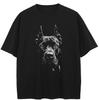 Streetwear Dog Graphic T-Shirt Cotton Washed Black Tshirt Unisex Tops Tees Summer Short Sleeves T Shirt