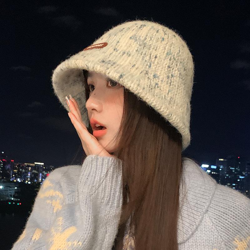 

Autumn and Winter Personalized Colorful Bean Knitted Fisherman Hat Korean Literary Versatile Big Head Sieve Basin Hat Windproof and Warm Hat New One Size