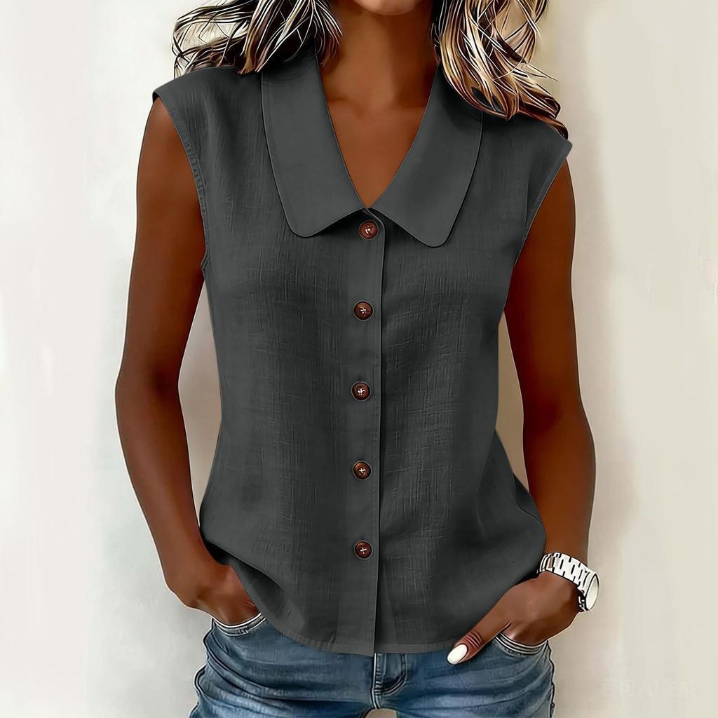 Women's Sleeveless Casual Shirt Button Down Collar Blouse Lightweight Summer Top Relaxed Fit Soft Fabric