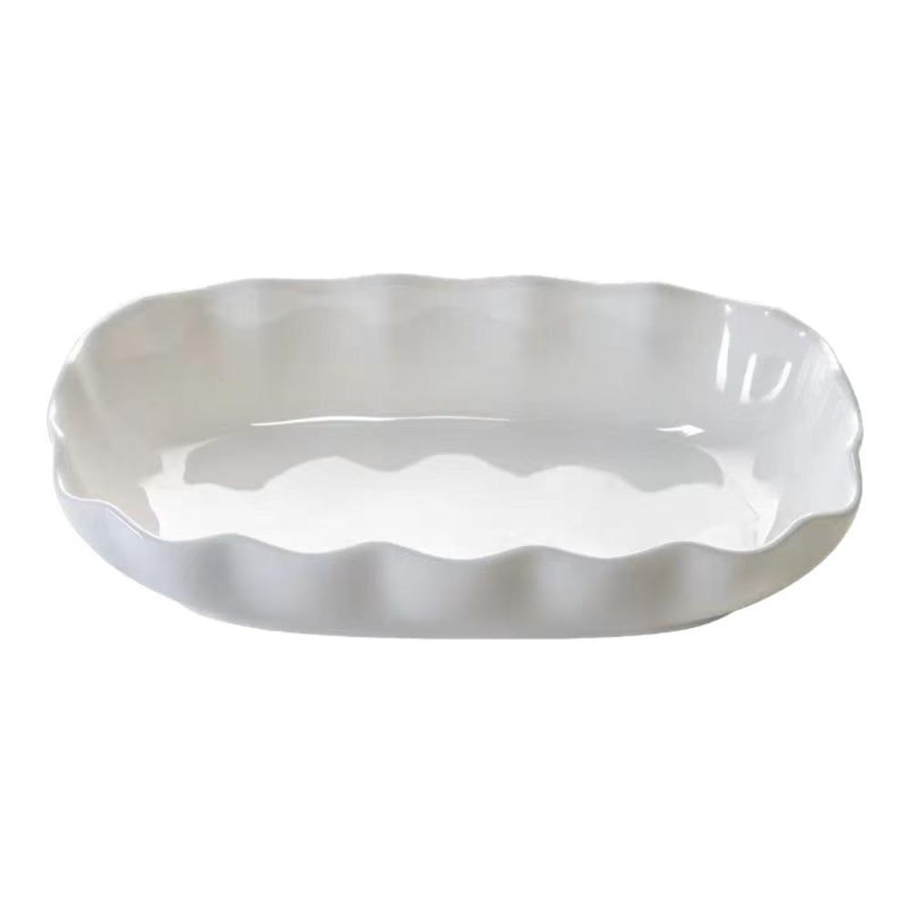 Ceramic Salad Dish Rectangular Meal Plate Artistic Ruffled Edge Serving Plate Soup