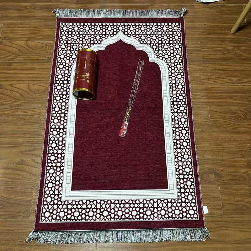 Islamic Prayer Mat Set Prayer Rug with Rosary Bead Storage Tube Travel Worship Blanket Outdoor Muslim Pray Mat Ramadan Gifts New