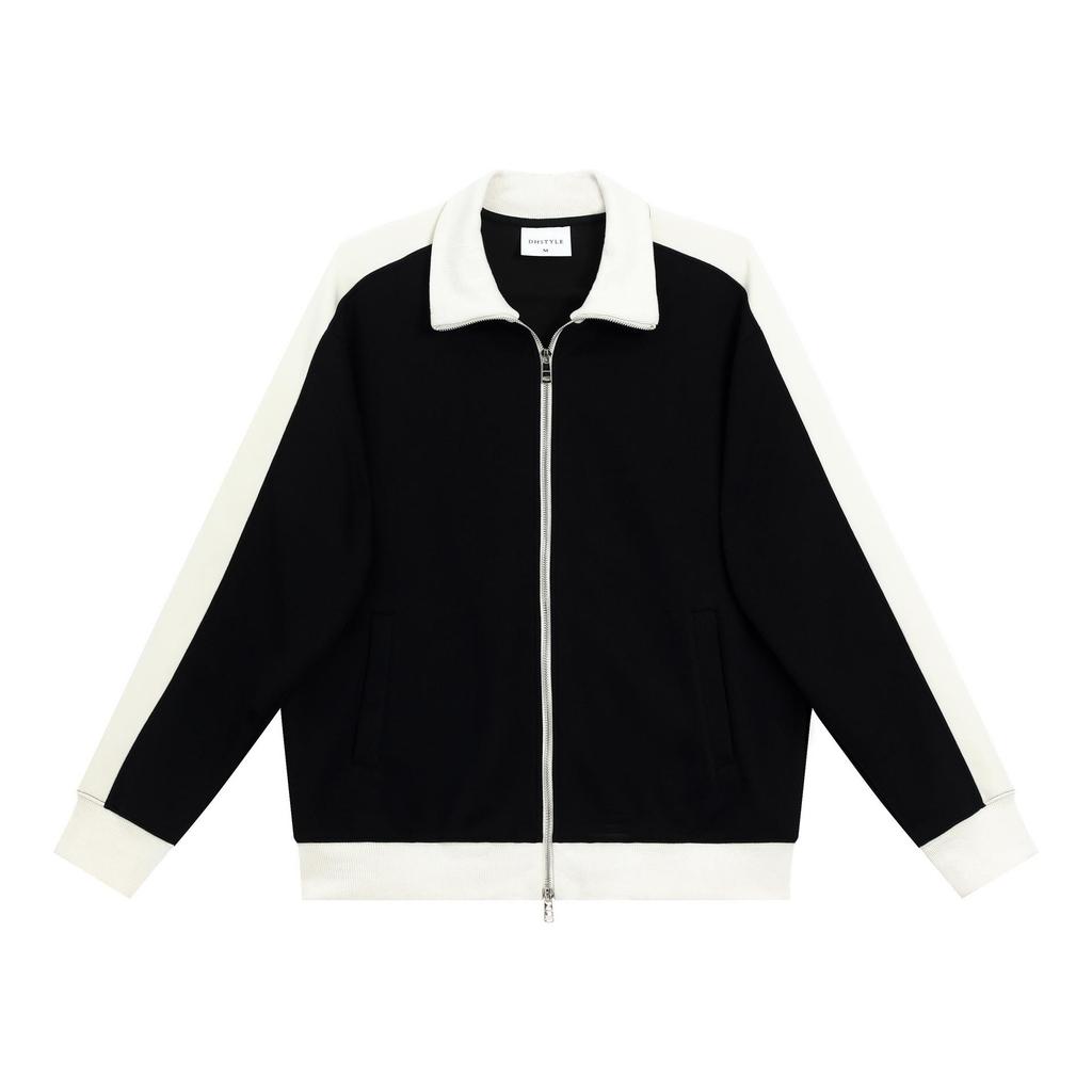 Autumn/Winter Stand Collar Color Block Jacket: Women's Casual Heavyweight 380g Loose Zipper Cardigan Hoodie, Unisex.