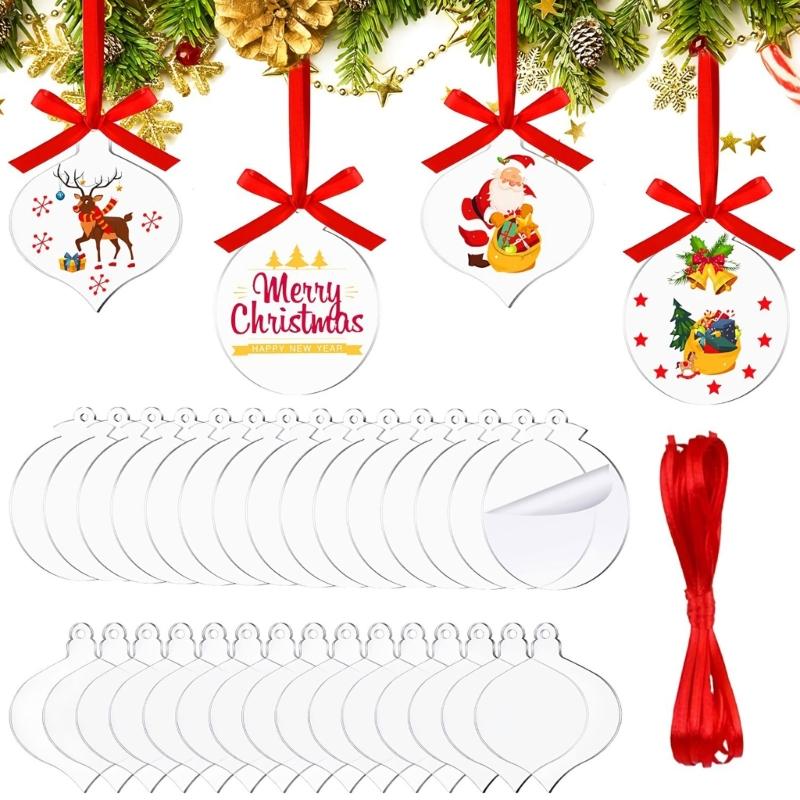 25PCS Clear Christmas Ornament Blanks Unbreakable Acrylic Hanging Decorations for Custom Holiday Crafts