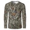 Camouflage Hunting T-Shirt Forest Print Men Outdoor Sports Long Sleeve Trip Tactical Training Oversize Top Mens Clothing